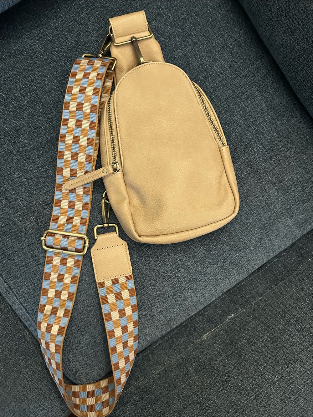 Anthropologie x Urban Originals Liberty Sling Bag Taupe Checkered Strap